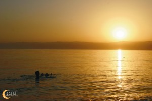 Dead Sea Beach Floating with Sunset